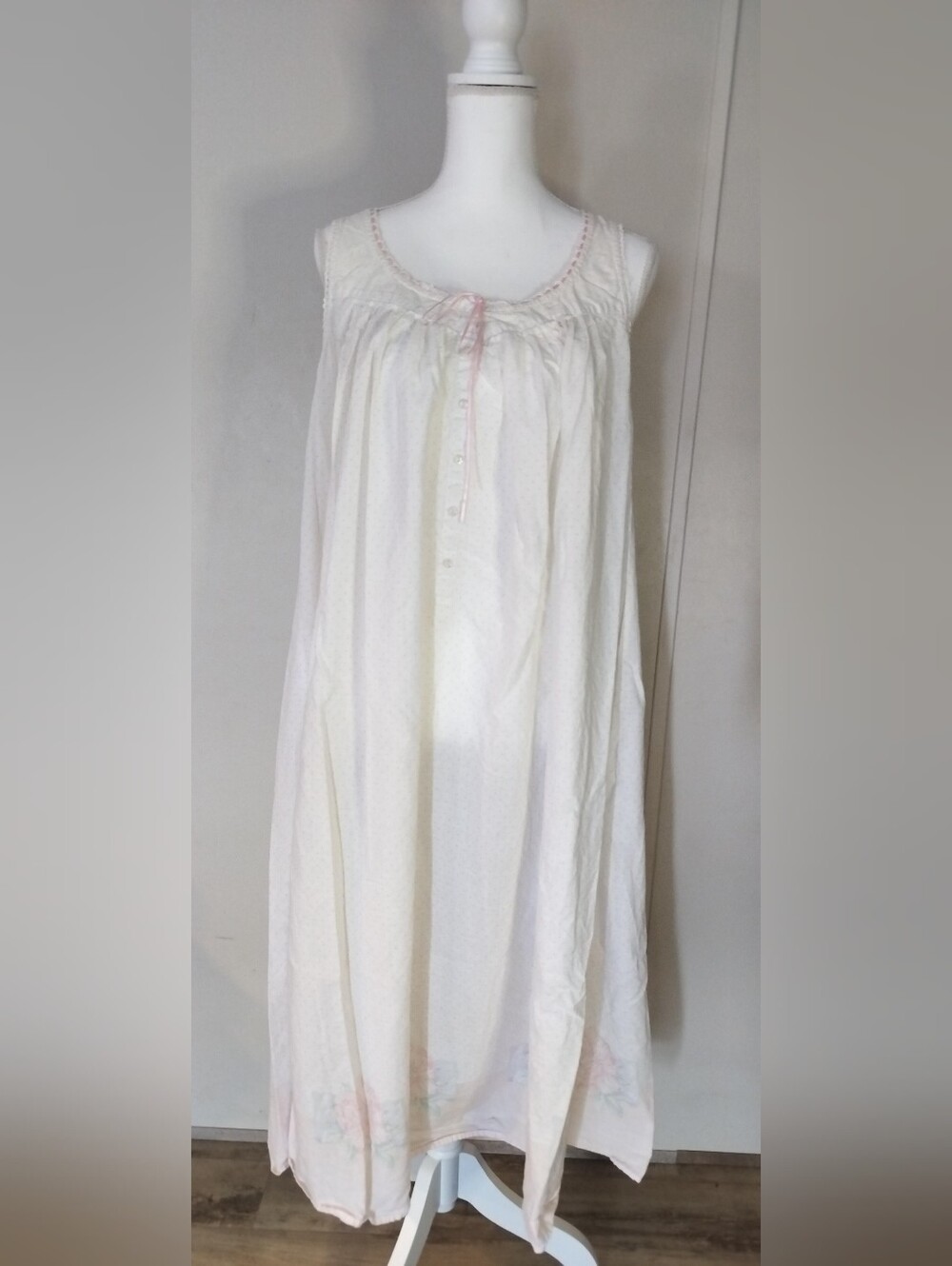 Eileen West Cream Sleeveless Long Chemise with Pink Trim